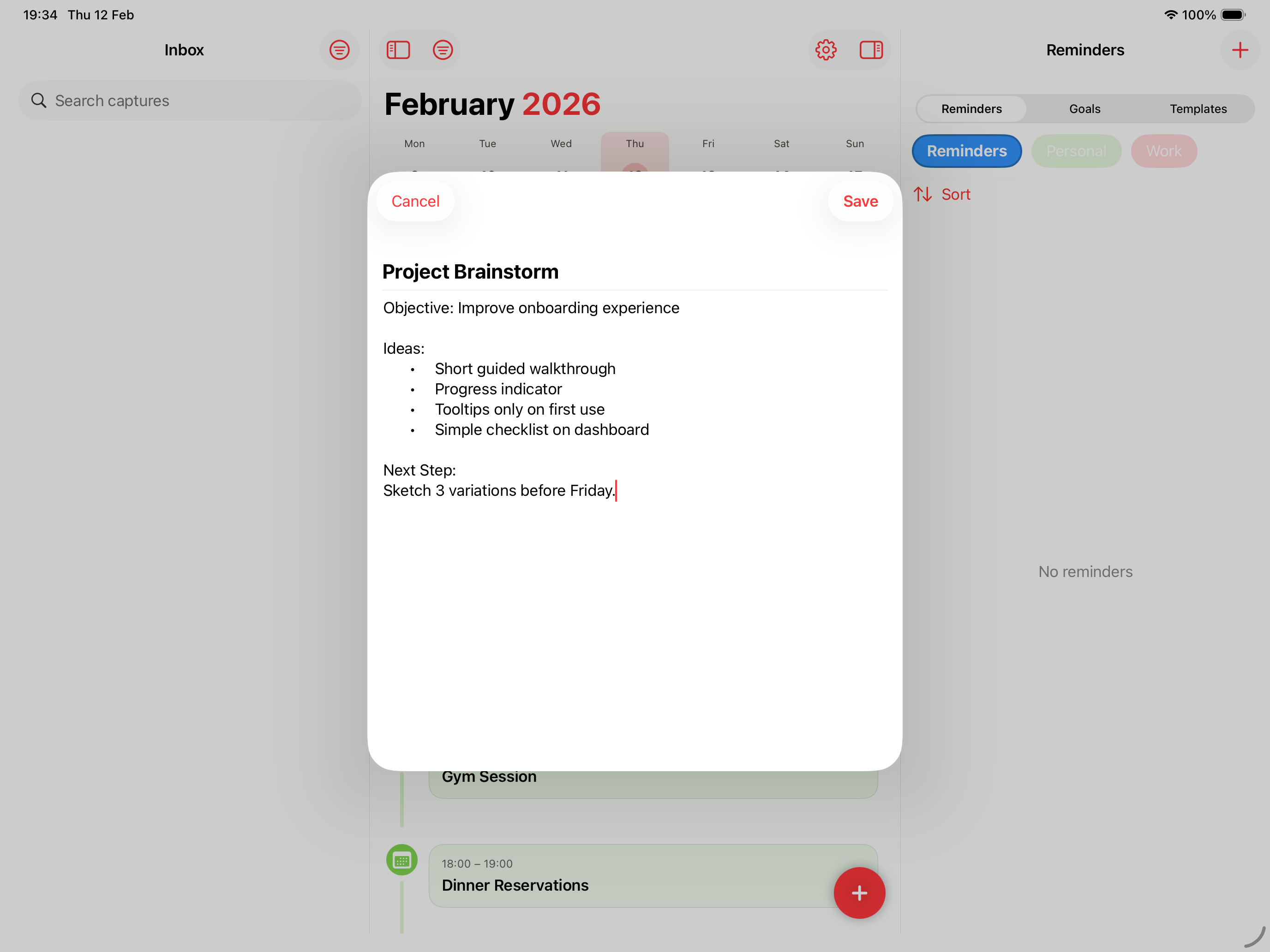 InRo on iPhone showing a Travel Checklist note with items like Passport, Boarding pass, Chargers, and Headphones